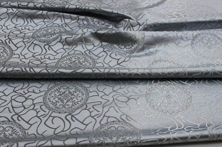 Silver Brocade Fabric: Ancient Pattern Silk Rayon Gown Fabric