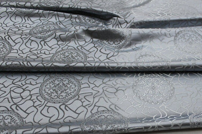 Silver Brocade Fabric: Ancient Pattern Silk Rayon Gown Fabric
