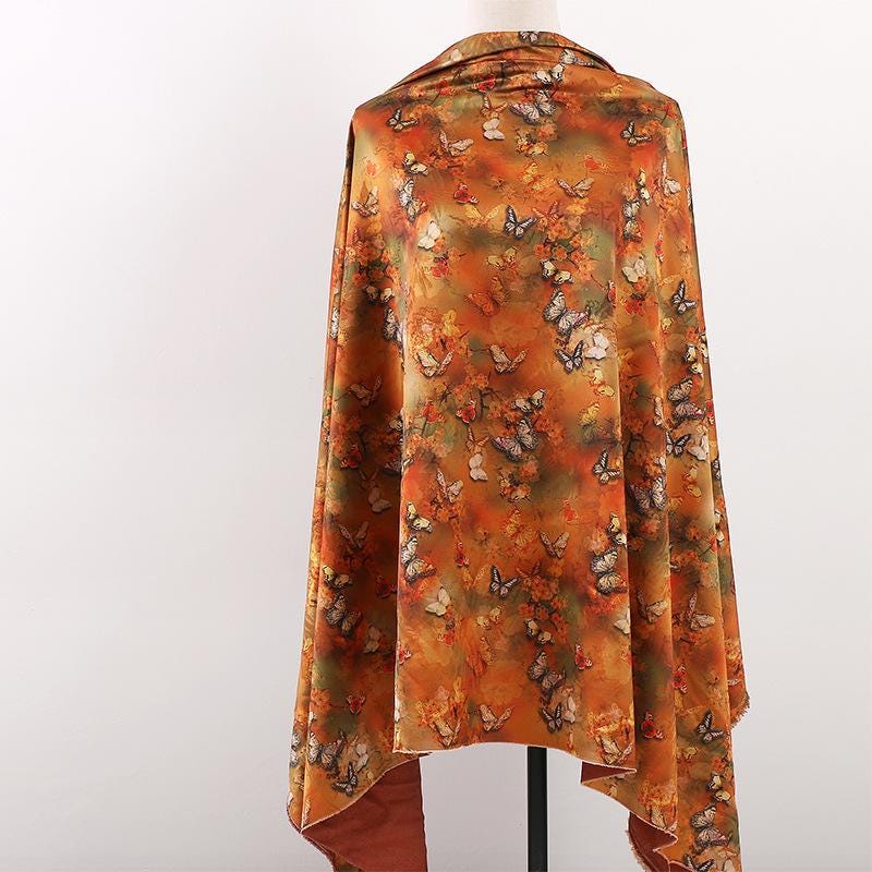 Butterfly Print Tea Silk Satin Fabric - 59"W Upholstery & Costume