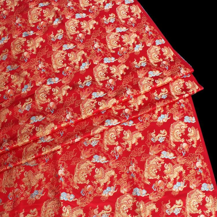 Lion Jacquard Brocade Fabric: Gold Threaded Apparel & Home Decor, 58"W