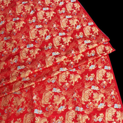 Lion Jacquard Brocade Fabric: Gold Threaded Apparel & Home Decor, 58"W