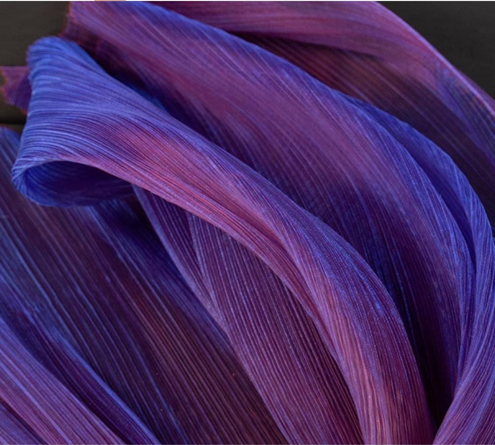 Two-Tone Pleated Organza Fabric: Fantasy Gradient Designer Material