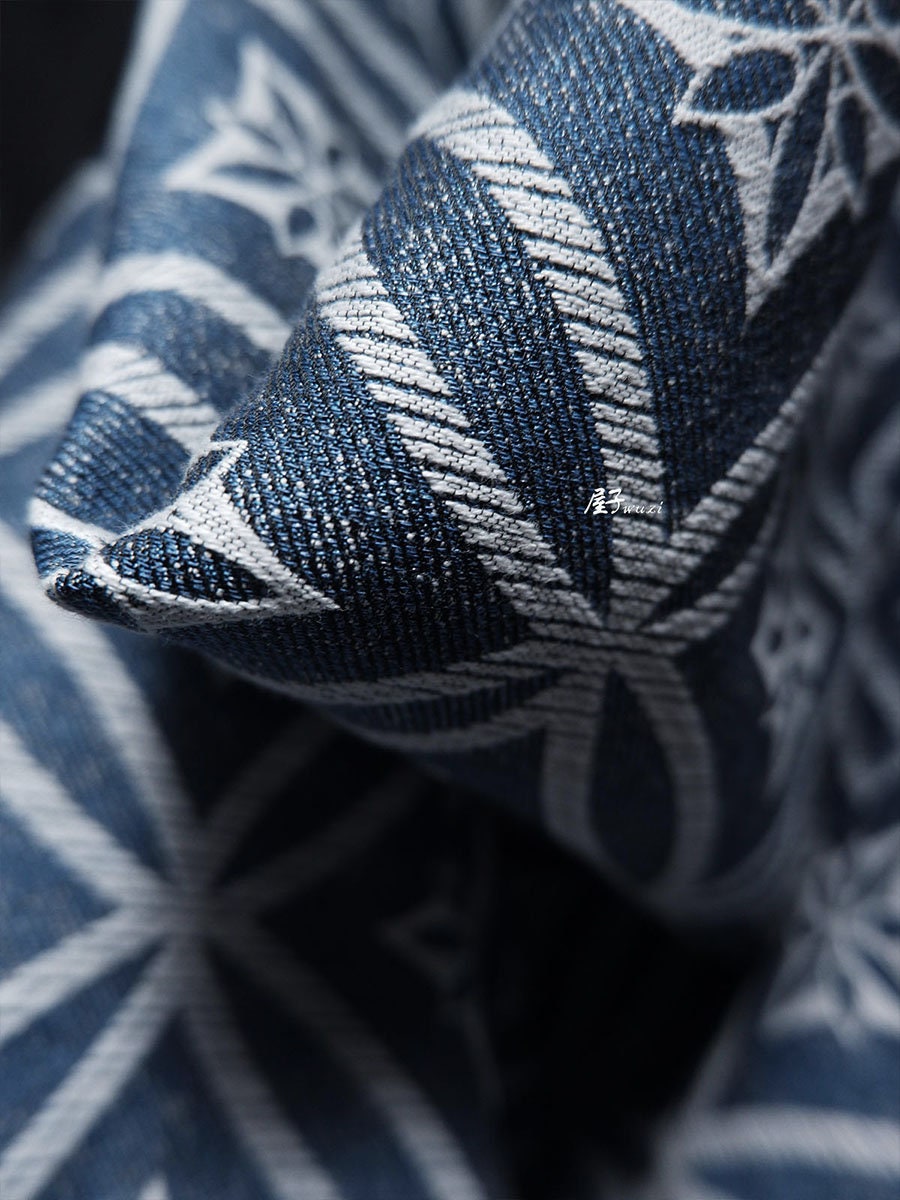 Jacquard Denim Fabric: Linear Geometric Pattern, 57" Wide