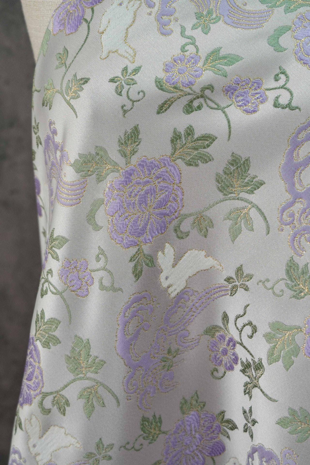 Jade Rabbit Brocade Fabric: Chinese Gold Jacquard Woven Textile