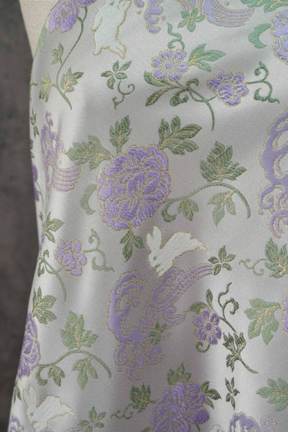 Jade Rabbit Brocade Fabric: Chinese Gold Jacquard Woven Textile