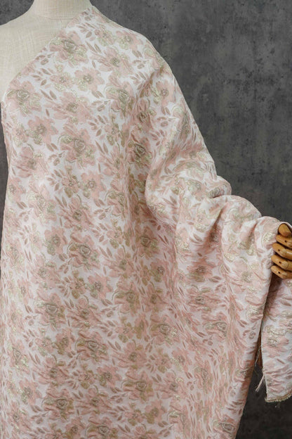 Tissu à motifs floraux en relief avec fil doré : mélange de rayonne 3D vintage, 142 cm de large
