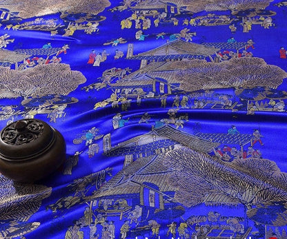 River on the Qingming Festival Brocade Fabric: 59"W Chinese Painting Silk Rayon