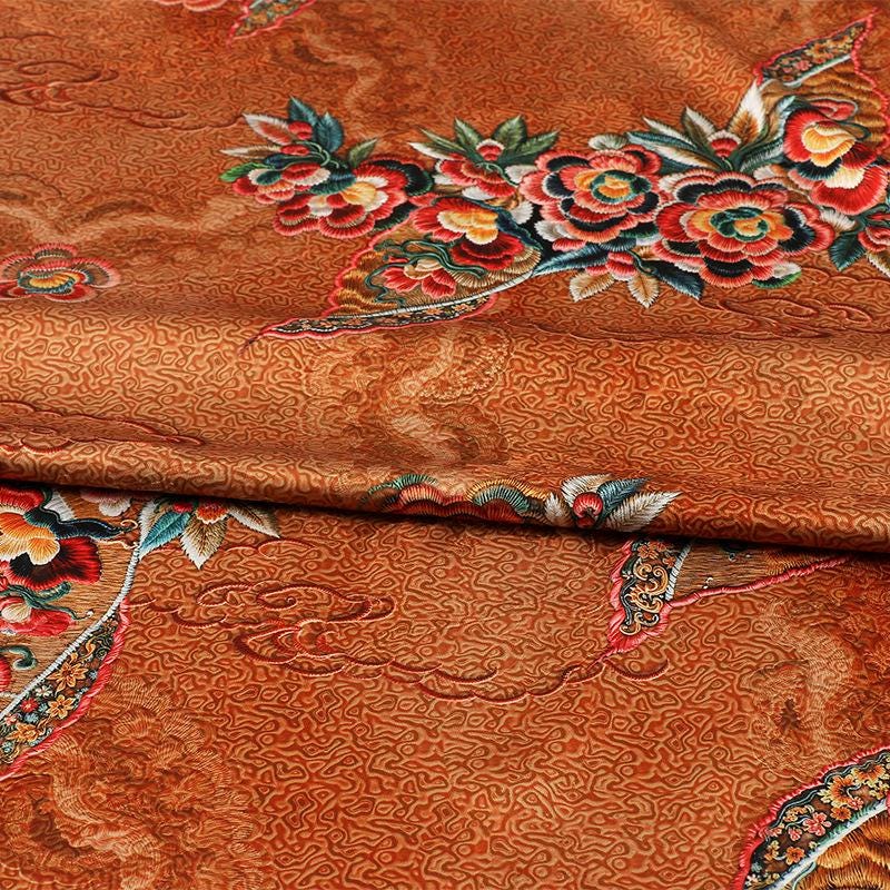 Ancient Painting Tea Silk Satin Fabric - 59"W Digital Print
