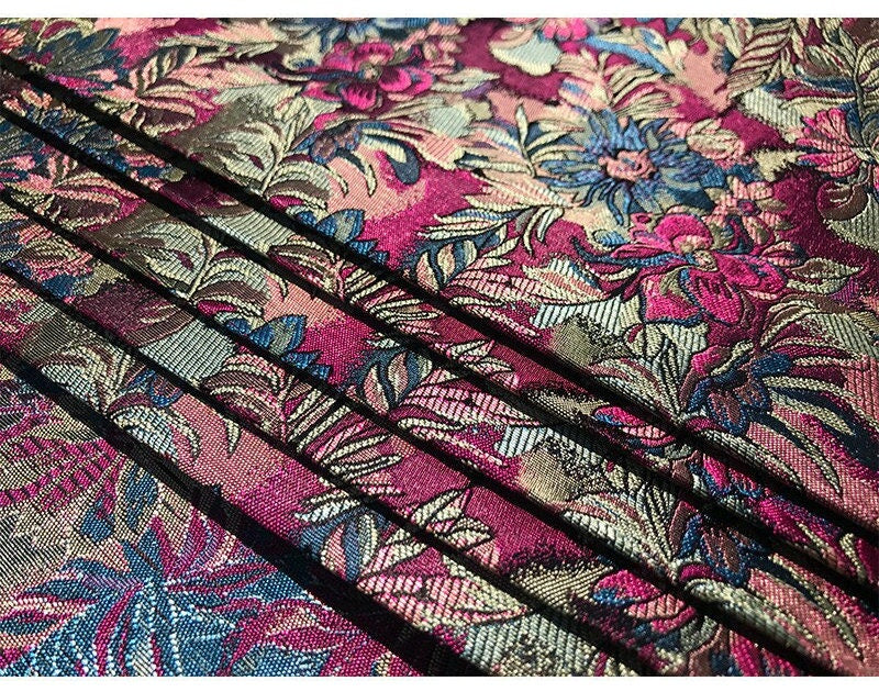 Nishijin Japanese Floral Brocade Fabric: High-Precision Jacquard Silk (35" Width)