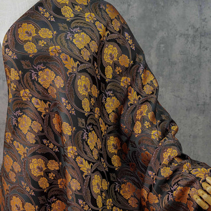Luxury European Black Rose Scroll Jacquard Fabric ��� Elegant Brocade for Vest, Costume, Upholstery & Dress
