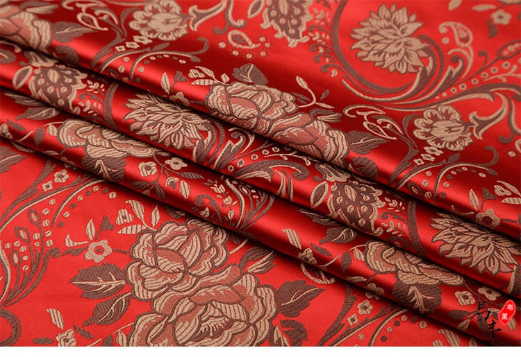 Peony Flower Brocade Fabric: 29.5"W Rayon Nylon Blend, Upholstery & Sewing By The Meter