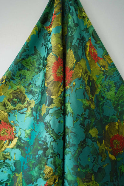 Green Floral Jacquard Fabric: 64"W Polyester Upholstery & Drapery
