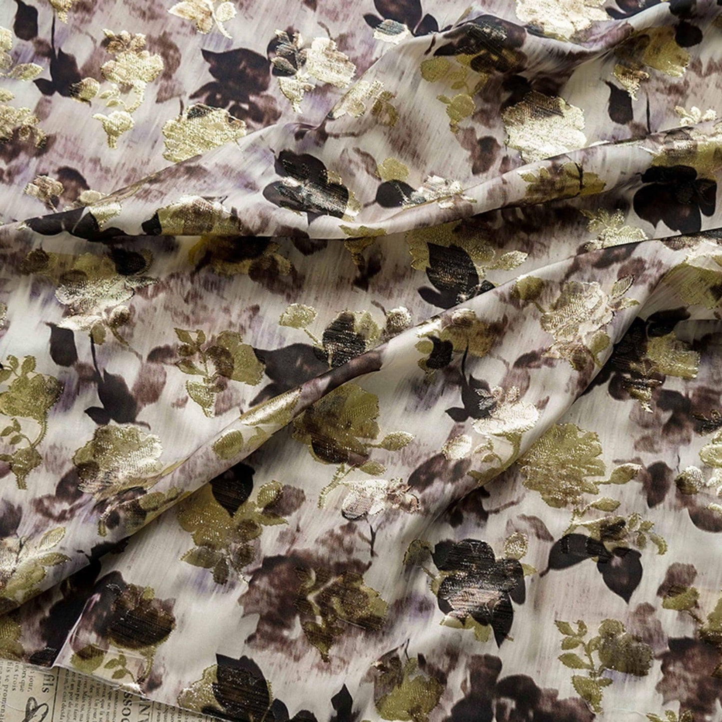 Gold Thread Jacquard Woven Cotton Fabric: 3D Embossed Texture, 53" Wide