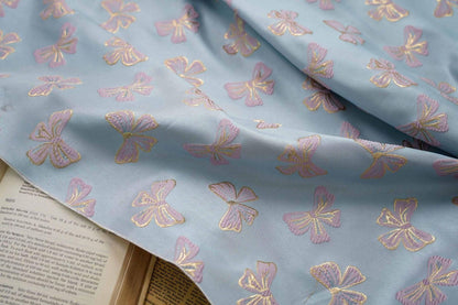 Butterfly Jacquard Fabric: Gold Thread Rayon Blend, 59" Wide By The Meter