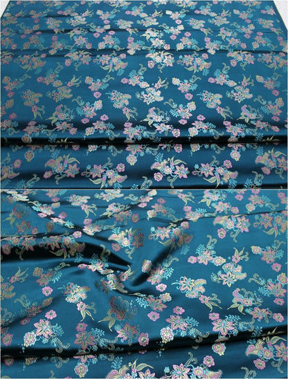 Tissu brocart à motifs floraux : mélange de soie et de rayonne, largeur 75 cm