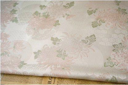Tissu jacquard brocart pivoine rose pâle - Style palais rétro