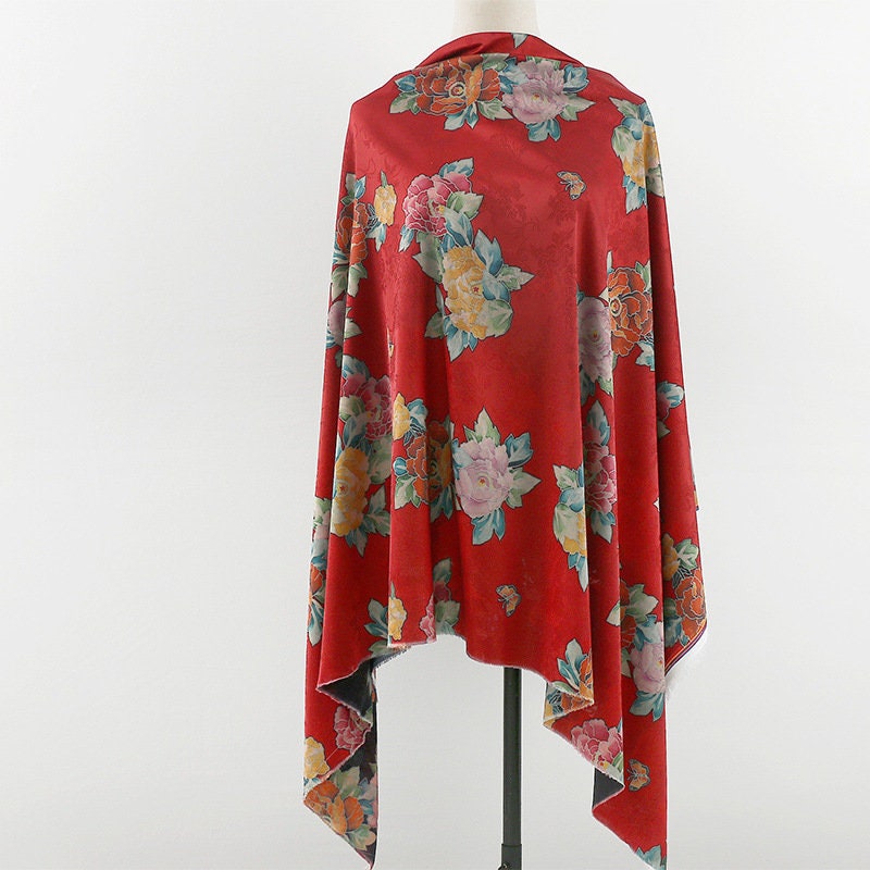 Floral Jacquard Rayon Fabric: 59"W Tea Silk, Costume & Decor