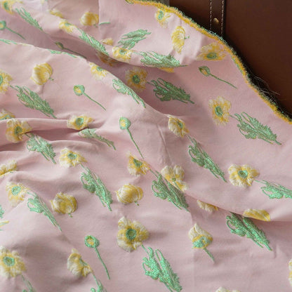 Pink Floral Jacquard Fabric: Reversible 3D Embossed Woven Material