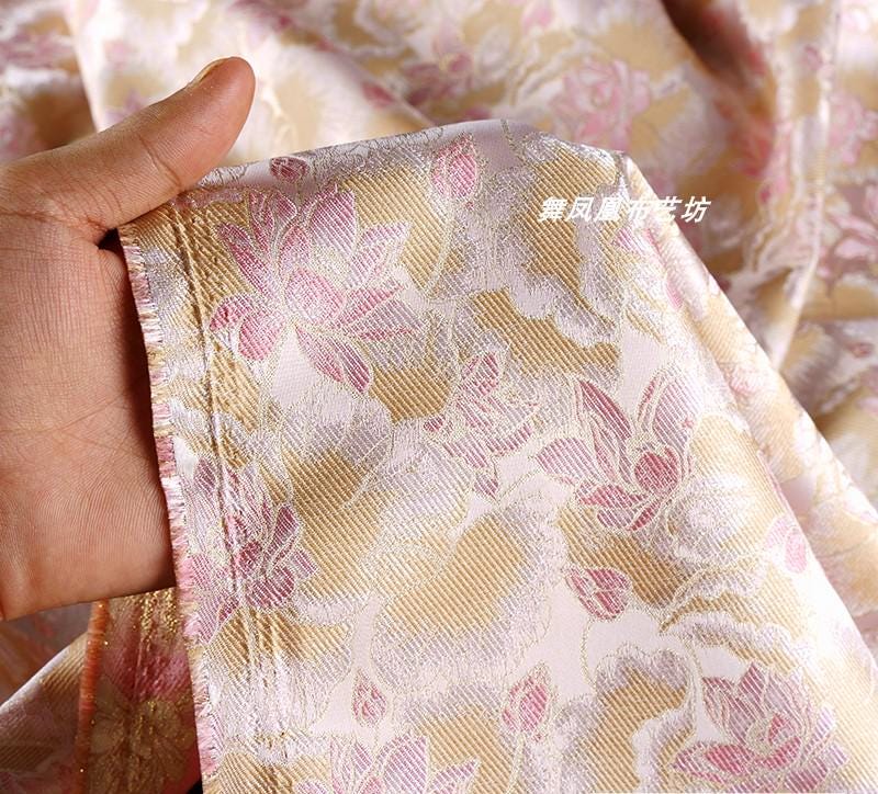 Reversible Floral Jacquard Fabric: Gold Thread Embossed Weave, 59" Wide
