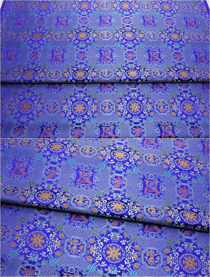 Tissu brocart à motif Thangka : satin jacquard tibétain (29,5 po de largeur)