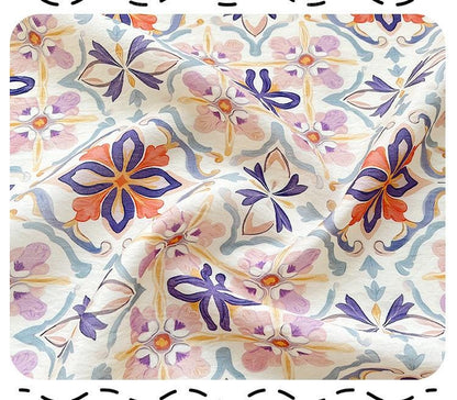 Tissu Tencel Ramie : imprimé floral Dunhuang, 150 cm de large, vendu au mètre