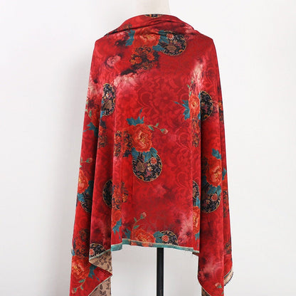 Red Floral Print Fabric: Polyester Spandex Blend, 59" Wide
