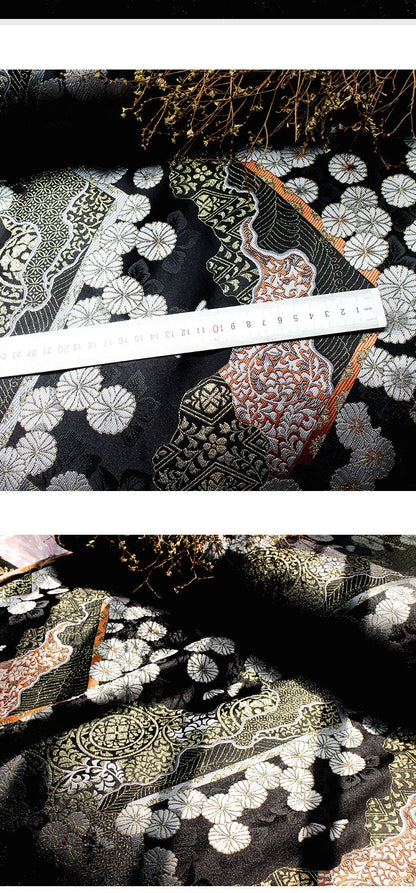 Tissu brocart doré tissé Nishijin : Soie jacquard chrysanthème (29,5"/59"L)