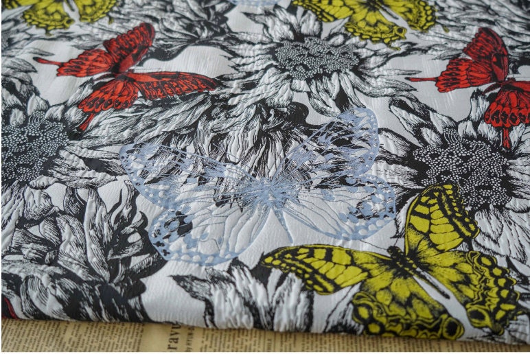 Butterfly Jacquard Fabric: Retro Drapery, Upholstery, Costume - 60"W