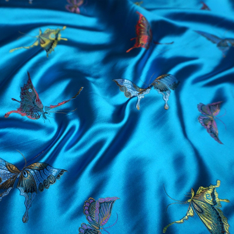 Black Silk Brocade Fabric: Butterfly Floral Jacquard (45"W)