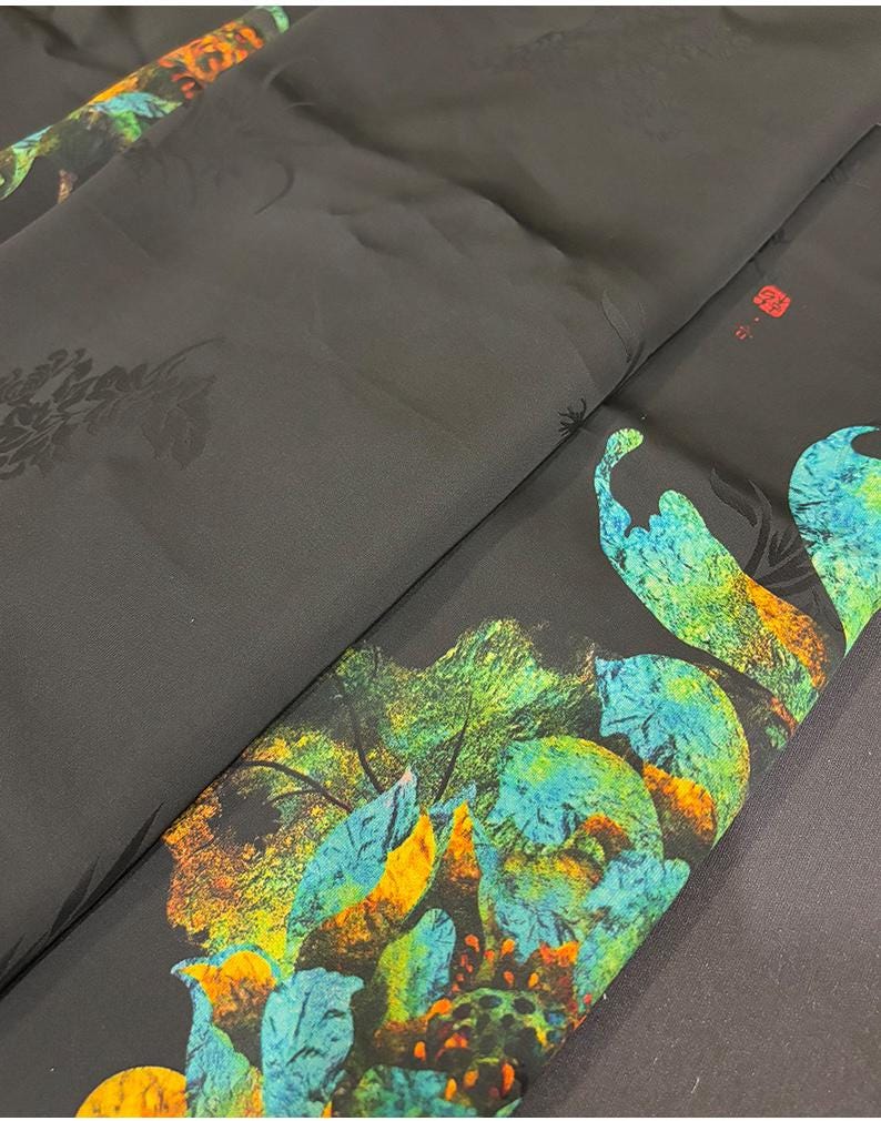 Black Lotus Mulberry Silk Fabric: 40 Momme, 55" Wide