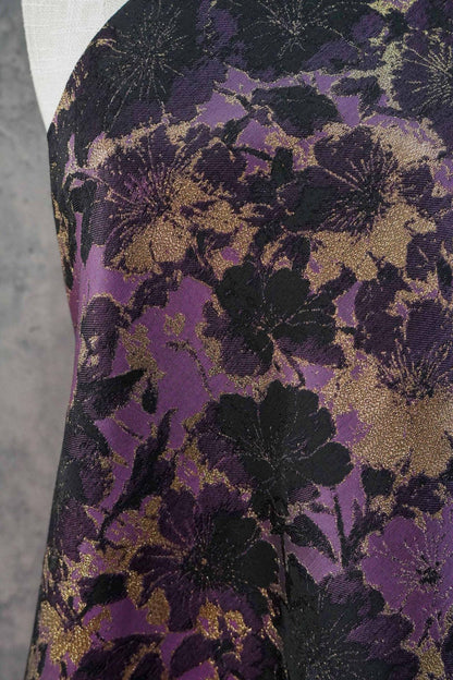 Tissu jacquard à fleurs - Style vintage avec lurex doré
