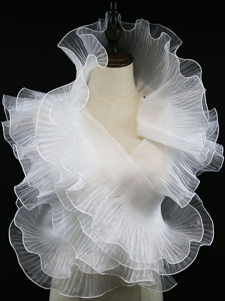 Pleated Ruffle Organza Fabric: 3D Folds, Stiff Texture, 15cm Wide