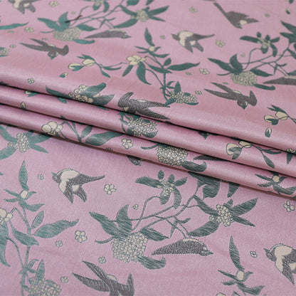 Song Brocade Fabric: 59"W Silk Rayon Damask with Bird Design