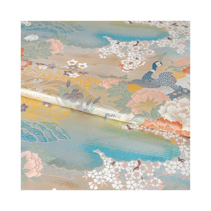 Peacock Nishijin Weave Fabric: Japanese Kimono Upholstery, 59"W
