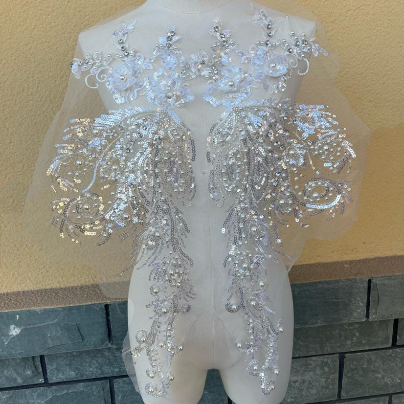 Embroidered Lace Trim: Light Ivory Bridal Wedding Veil with Sequins