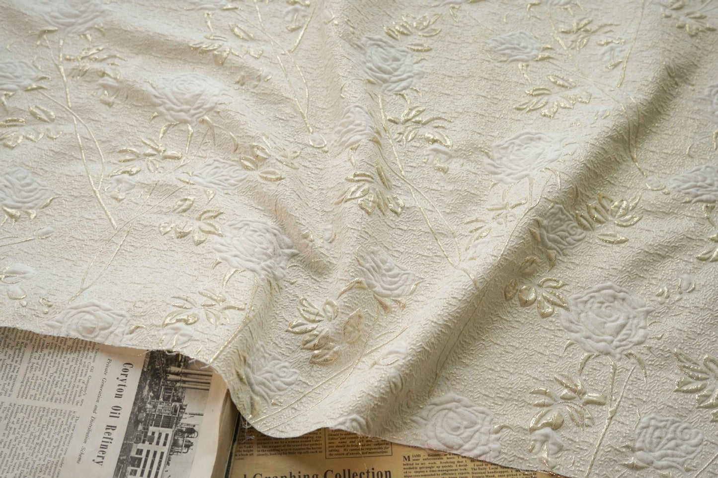 Gold Thread Peony Jacquard Fabric: 55" Wide Designer Upholstery