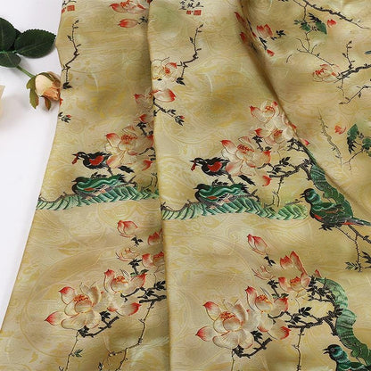 Breathable Light Green Landscape Shimmer Brocade Jacquard Fabric, 59" Wide, 3 patterns