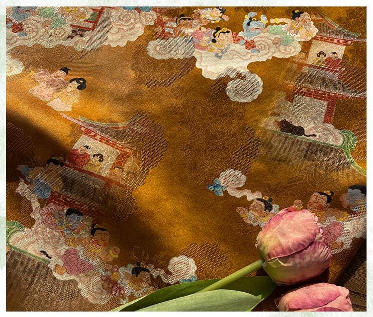 Jacquard Xiangyun Rayon Silk Fabric, Xianque Spring"W