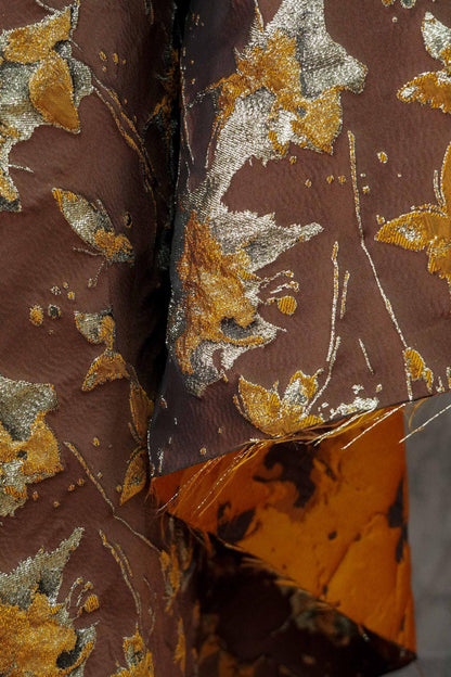Embossed Butterfly Brocade Fabric: Gold Thread Jacquard Ink Splash - Sewing Material