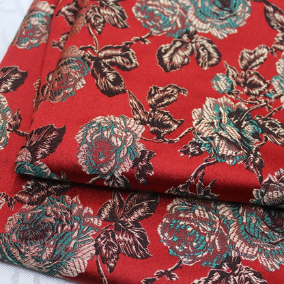 Red Peony Flower Brocade Fabric: Chinese Silk Wedding Fabric