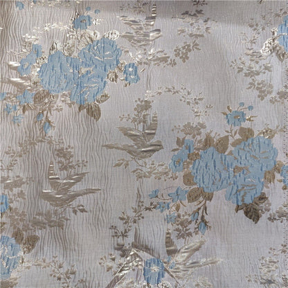 Floral Jacquard Fabric: 3D Gold Thread, 55" Wide - By The Meter