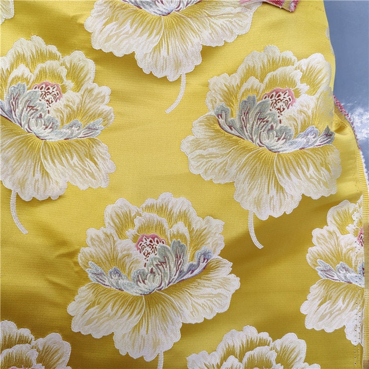 Tissu brocart pivoine : 140 cm de large, rayonne, textile tibétain