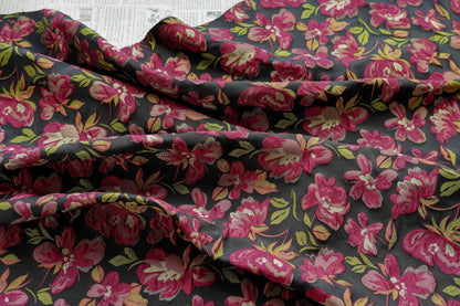 Embossed Floral Jacquard Fabric ��� Black & Pi" Wide