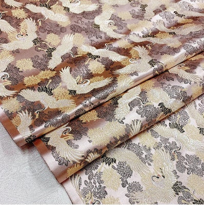 Crane Brocade Fabric: Colorful Silk Rayon Blend, 29.5" Wide