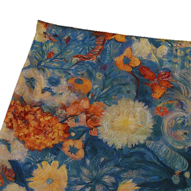 Oil Painting Style Floral Print Shiny Rayon Jacquard Fabric by the Yard, 59" Wide