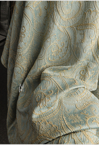 Gold Jacquard Fabric: 56" Wide Cotton Linen Blend, By The Meter