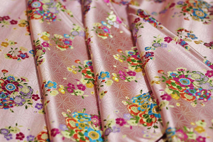 Tissu brocart à motifs floraux : Jacquard de soie et rayonne turquoise - Au mètre