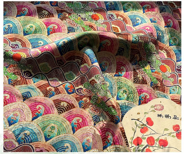 Jacquard Gambiered Canton Gauze Fabric - Xiangyun Tea Silk Brocade, 59" Wide