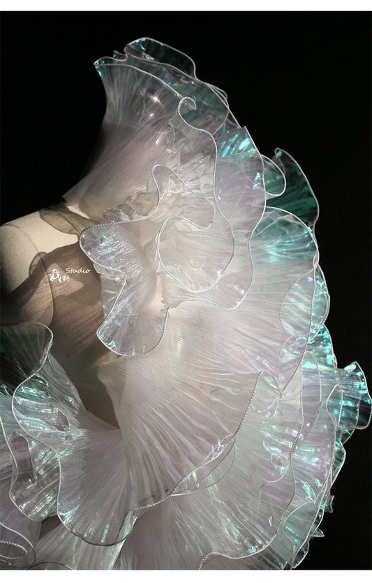 Tissu organza à volants 3D - Matière de créateur bicolore