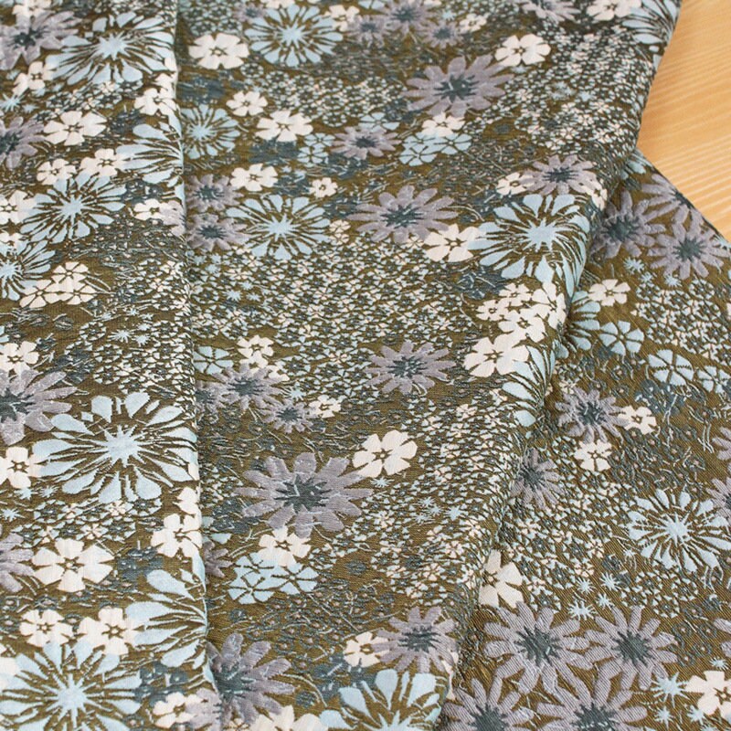Floral Jacquard Woven Fabric: Olive Green Reversible Upholstery, 54"W